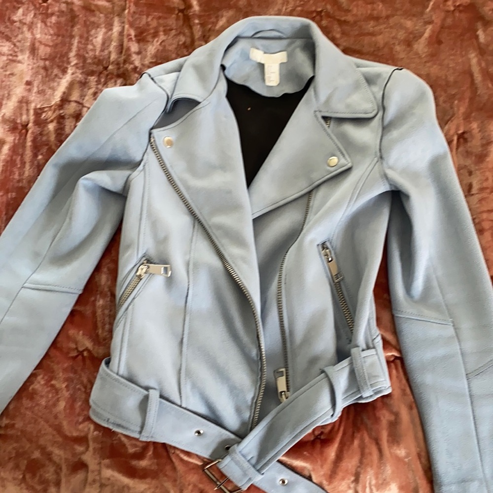 H&M faux suede blue moto